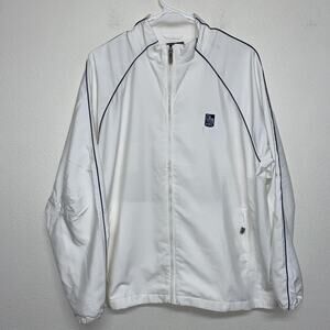 Adidas Men's ClimaProof Wind Zip Up Jacket XL White Blue Strip RBC Embroidered